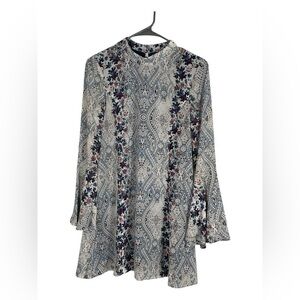 Speechless Women's Flared Long Sleeve Dress By XS Ivory And Light Blue